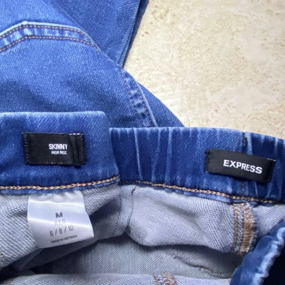 Blue Denim Jeggings Women Elastic Waist Back‎ Pockets Comfortable Casual Wear